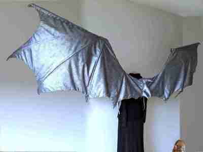 Back open view of dragon demon bat wings DIY instructions sewing pattern.
