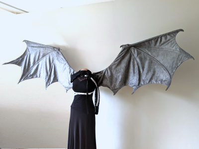 Front open view of dragon demon bat wings DIY instructions sewing pattern.