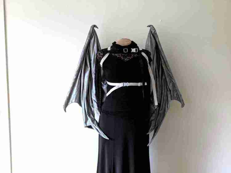 Front closed view of dragon demon bat wings DIY instructions sewing pattern.