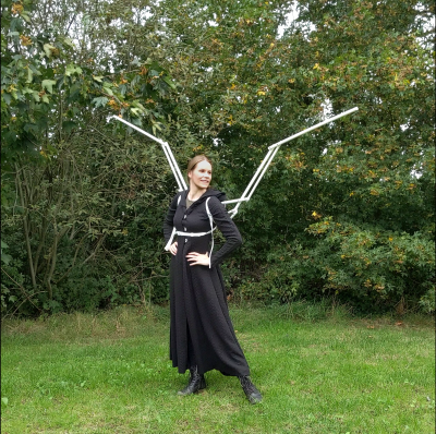 Open side view of moving wings for cosplay wing set by chimera wings.