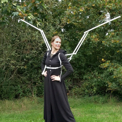 Open side view of moving wings for cosplay wing set by chimera wings.